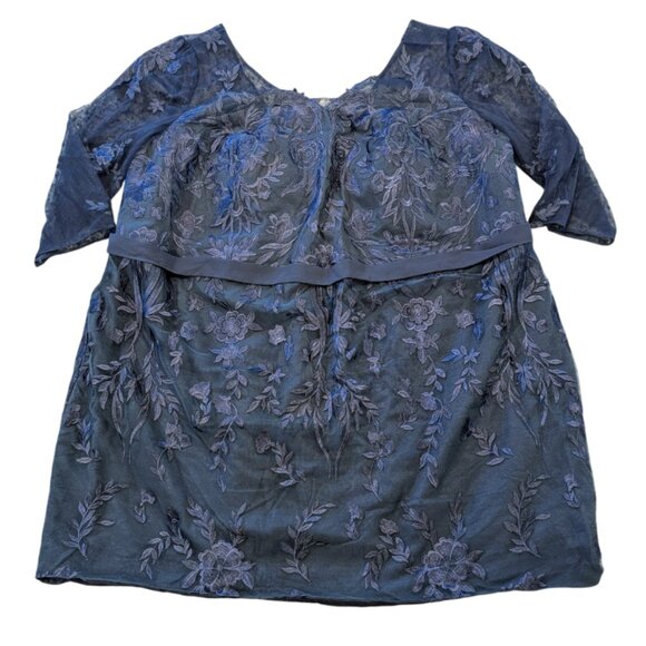 JJ'S HOUSE Nwt Embroidered Sheath Dres 24/26W Allover Lace 3/4 Sheer Sleeve Blue - Picture 2 of 10